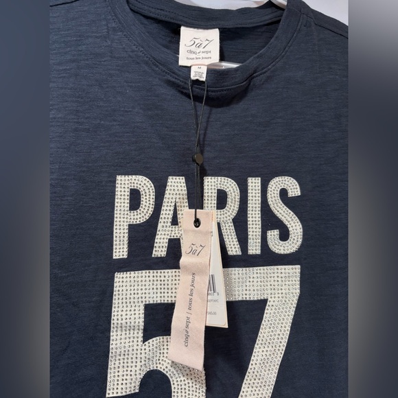Cinq à Sept Navy Paris Embellished Tee - Picture 2 of 4